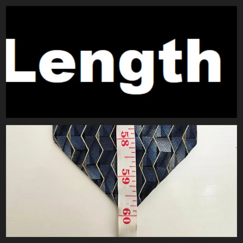 VTG Piattelli Platinum Tie Blue Gold ZigZag 100% Silk NeckTie 3.8